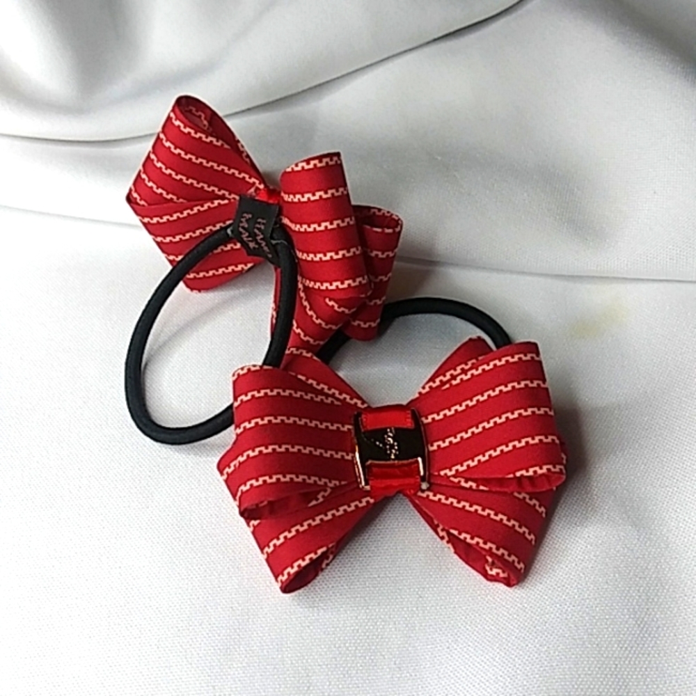 2 pcs red bow hair tie